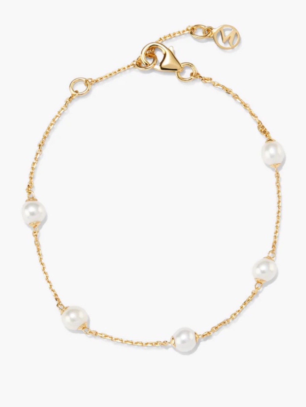 Mejuri Mini Pearl Satellite Bracelet - Gold with White Pearls